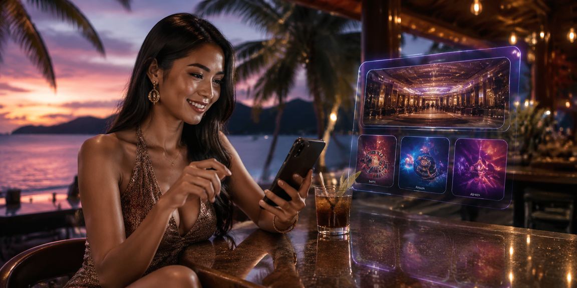 Pengguna mengakses platform v13r melalui telefon mudah alih di Langkawi